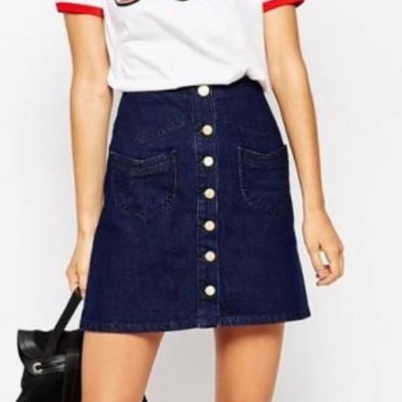 ASOS Denim Button Up high waist Skirt 100% cotton - Picture 2 of 7